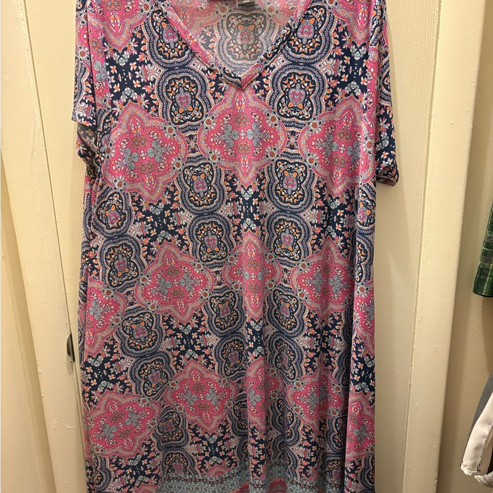 Tahari Pink and Blue Patterned Tunic Dress